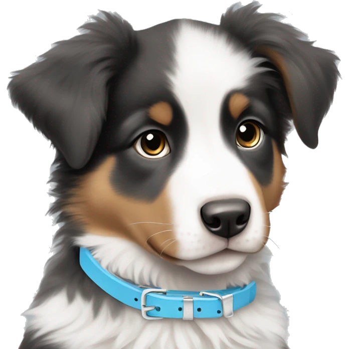 Aesthetic Australian Shepard puppy with baby blue collar emoji