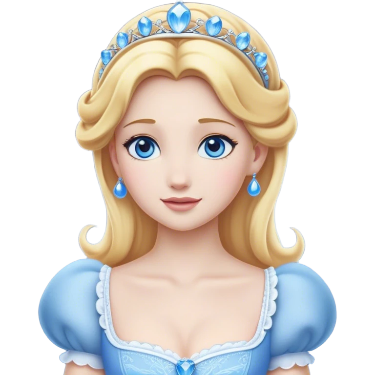 Cinematic Elegant Cinderella Portrait Emoji, Graceful and poised in her classic maid attire, golden locks cascading softly, bright blue eyes full of hope, a gentle glow of kindness and determination, delicate and humble yet undeniably beautiful, evoking the moment before her magical transformation, pure enchantment in her gaze! emoji