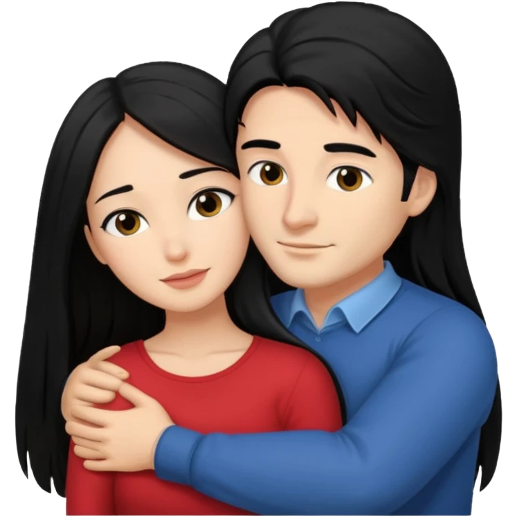 A man with black hair brunette skin and hugging a lady with long black hair and also she's brunette emoji
