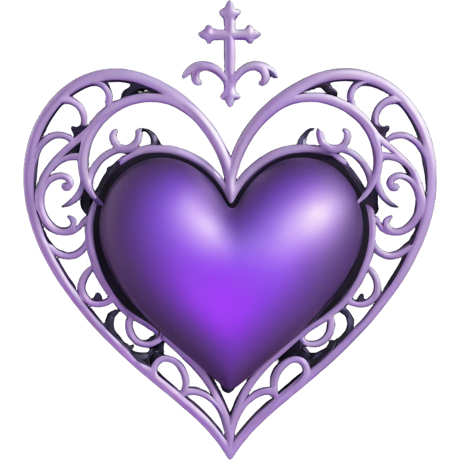 gothic heart with black and silver accents, purple, iridescent effect emoji