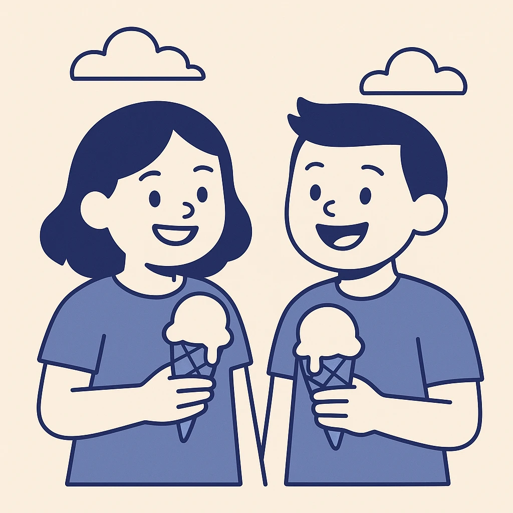 happy children with melting ice cream cones emoji