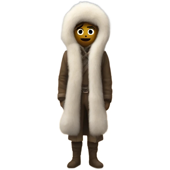 A person with a fur at light in the desert and there is snow  emoji