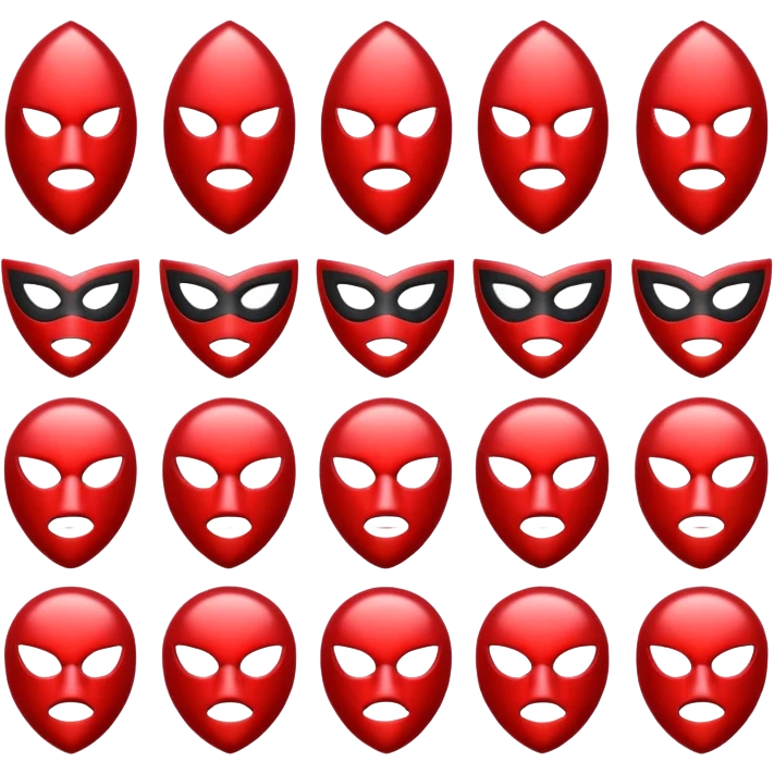 create a bold drill-themed emoji pack with metallic textures, masked characters, sharp shapes and intense red lighting, conveying danger and rhythm without any weapons emoji