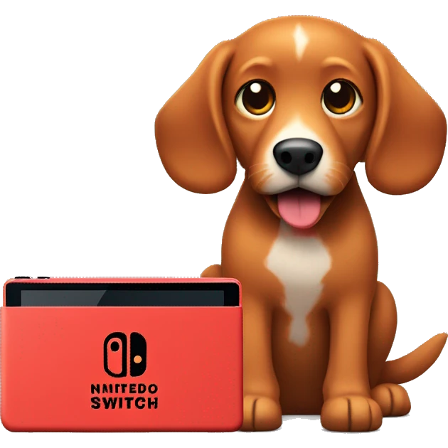 red dog with floppy ears holding a nintendo switch emoji