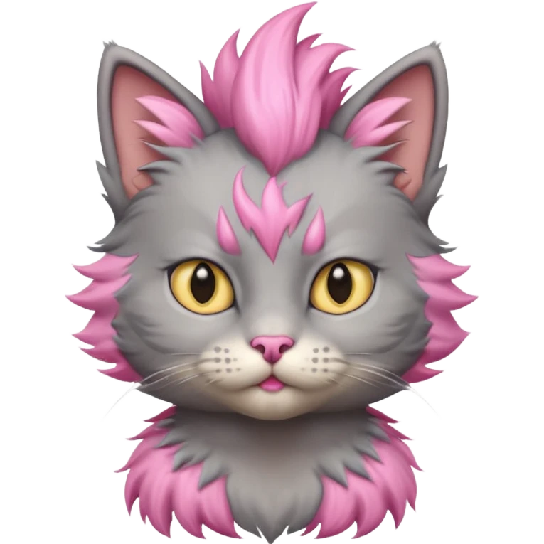 grey cat sitting with pink mohawk emoji