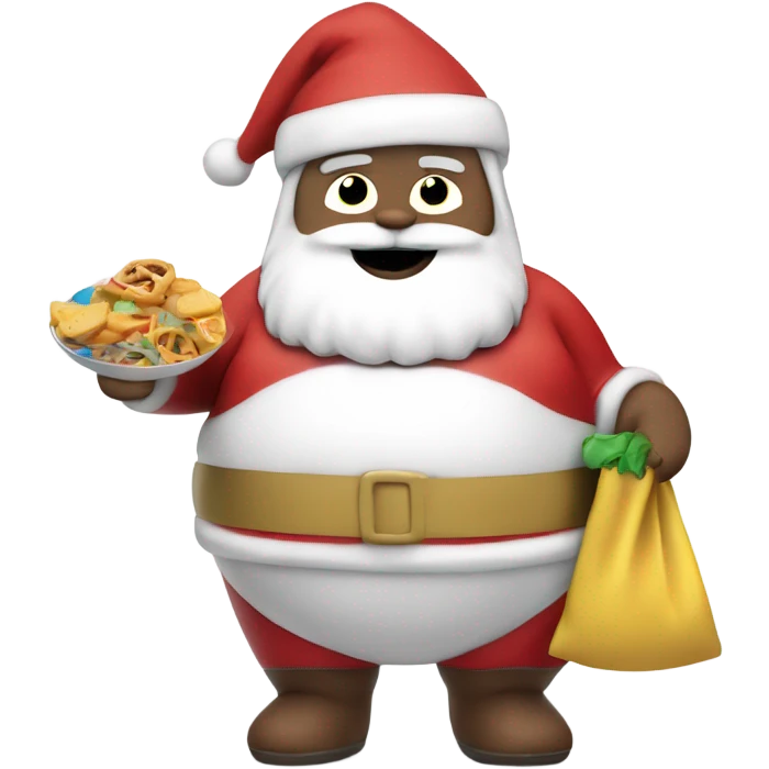 Fat white Santa with snacks and bathing suit emoji