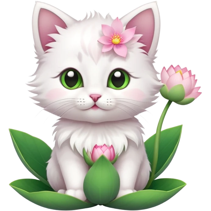 Kitten sitting on lotus flower emoji