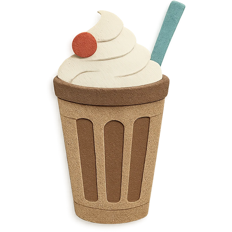 chocolate milkshake, paper craft style, folded paper texture, 3D paper layers emoji