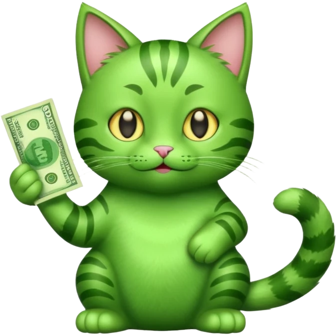 Green cat, all green body, has money emoji