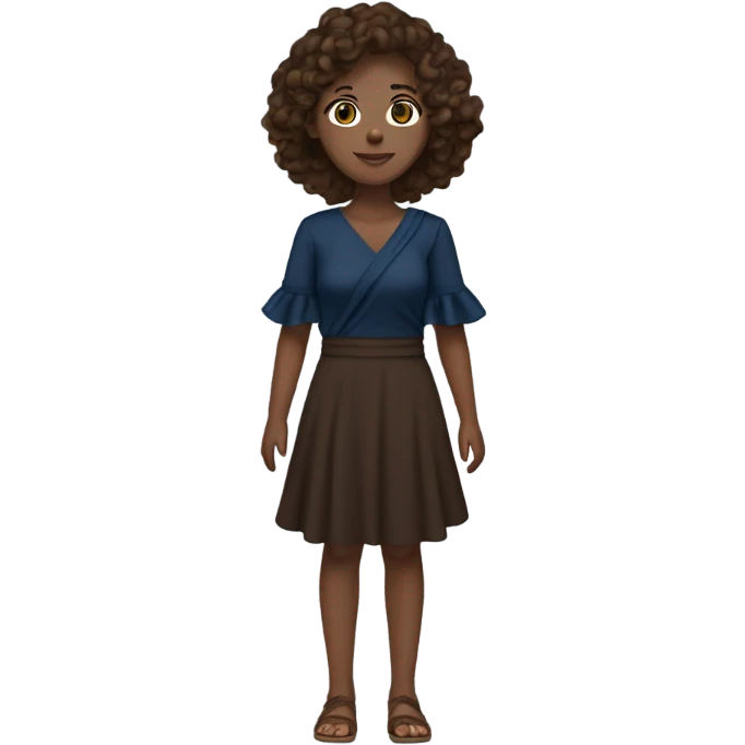 White girl with brown hair dark blue ruffle sleeve wrap dress full body emoji