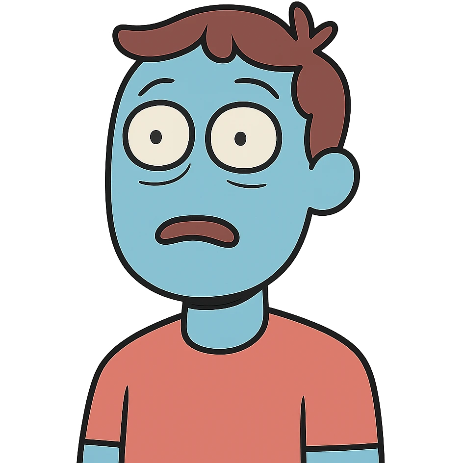 flat toon style blue face with a blank, silly look emoji