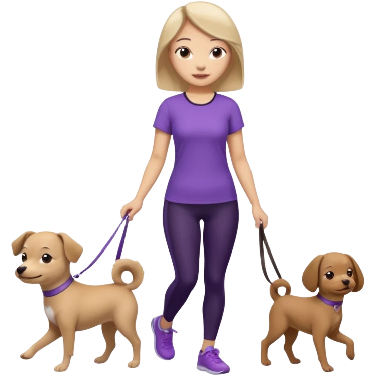 Chinese woman wearing purple top and black leggings walking 1 small brown dog emoji