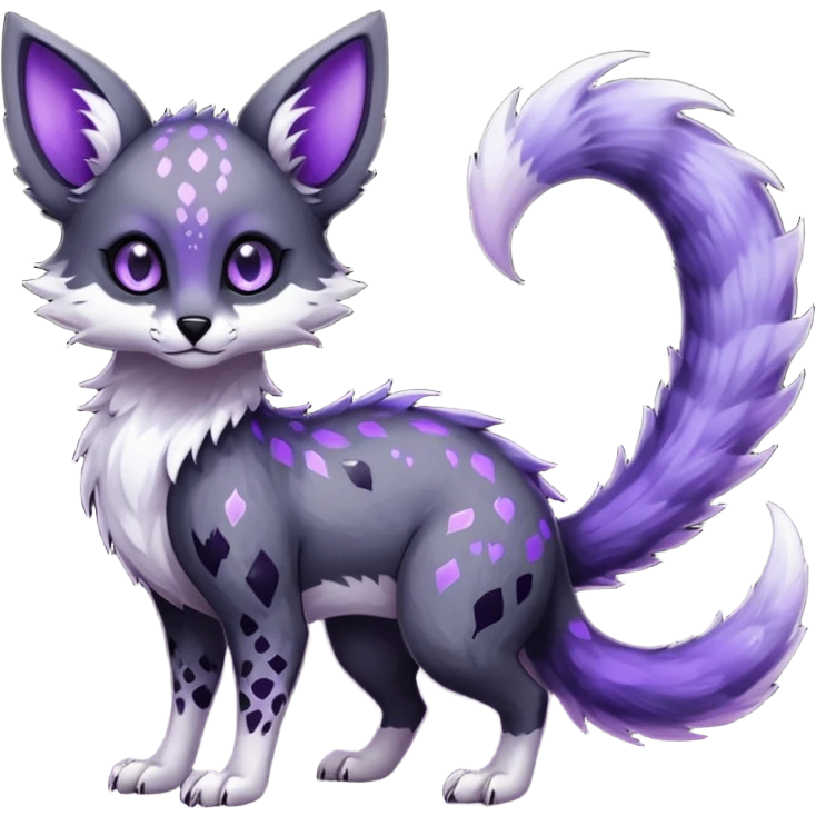 Feral Rare Fantasy Darkg gothic spooky  sparkly shiny Vernid-Trico-species by LiLaiRa, random markings, tufted tail, tufted ears, full body emoji