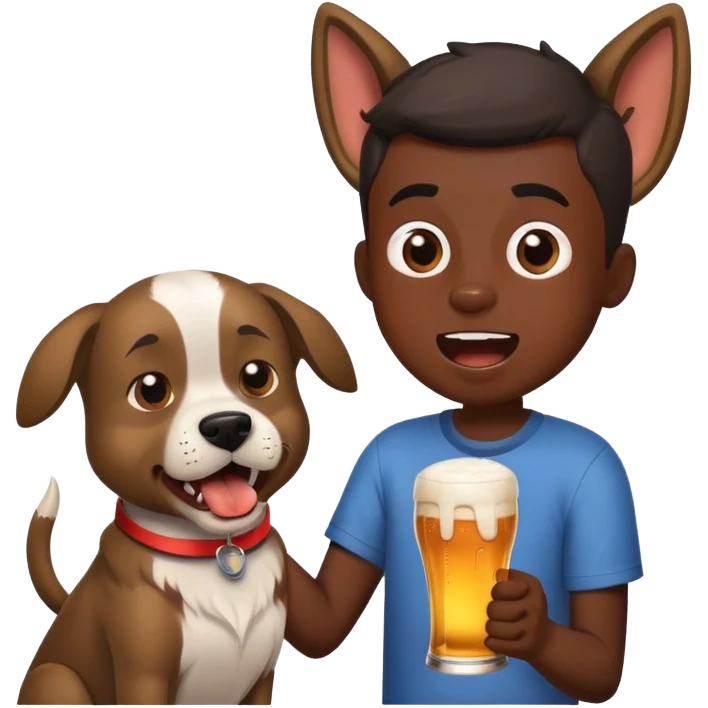 Black boy with dog head and barking and holding beer emoji