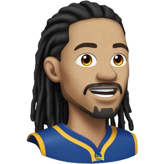 very light skin with freckles guy almost pale with 2 strand black dreads yelling with a steph curry jersey on with dread that are long to his shoulders and a black long sleeve shirt under. goatee and mustache. no beard or side urns emoji