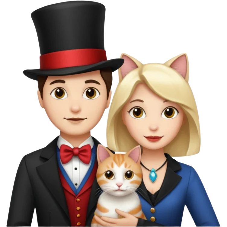 magician couple and their pet cat emoji