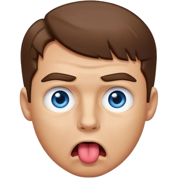 Un gars blanc brun au yeux bleu qui tire la langue sur le coter de la bouche et regarde mal emoji