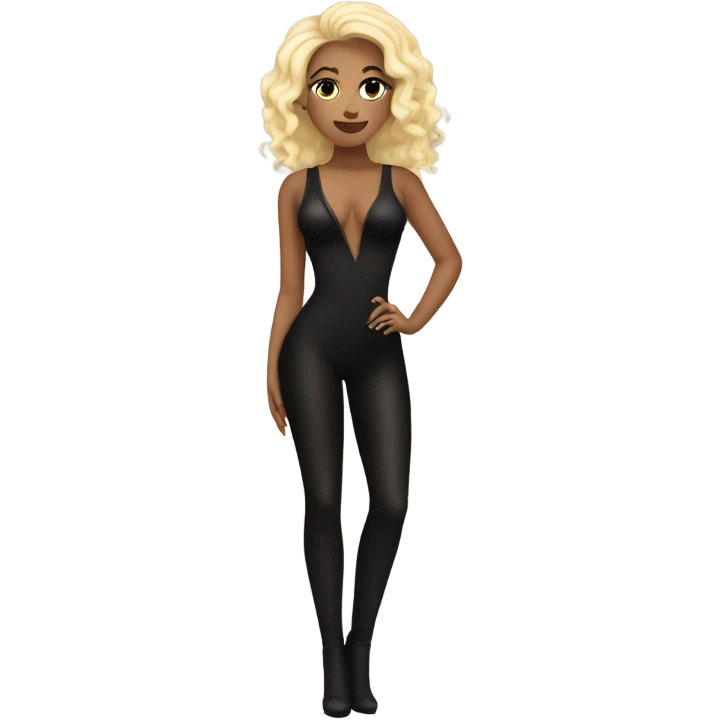 Blonde singer with black bodysuit and snake hair emoji