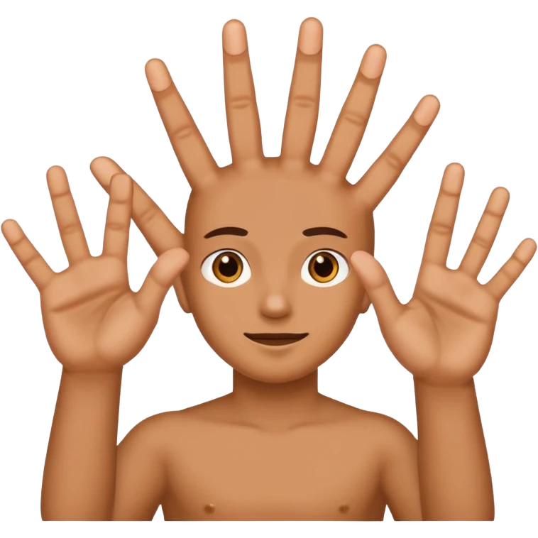 A person in their right hand 6 and left hand 7 emoji