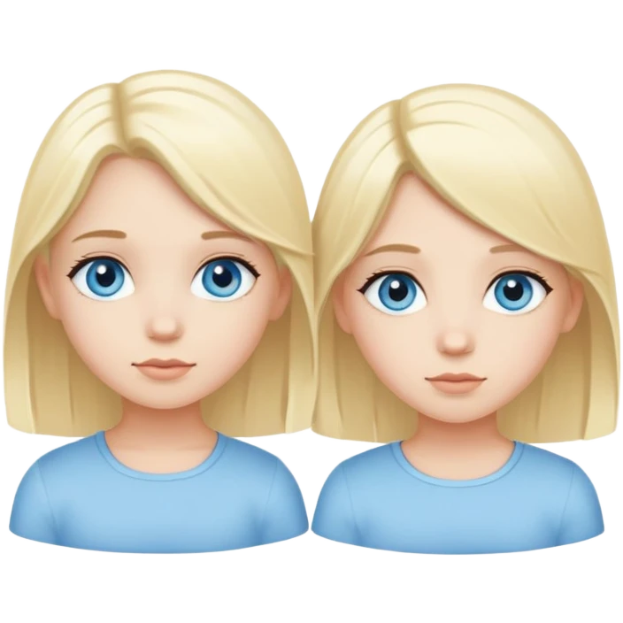 Twin girls, one with blonde hair and one with black hair. They both have light blue eyes  emoji