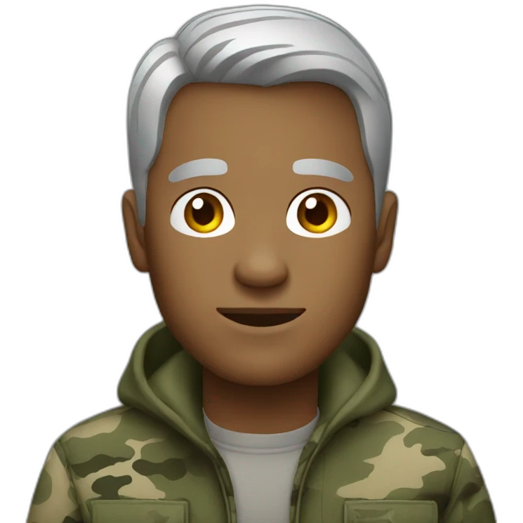 man with short gray hair dressed in camouflage emoji