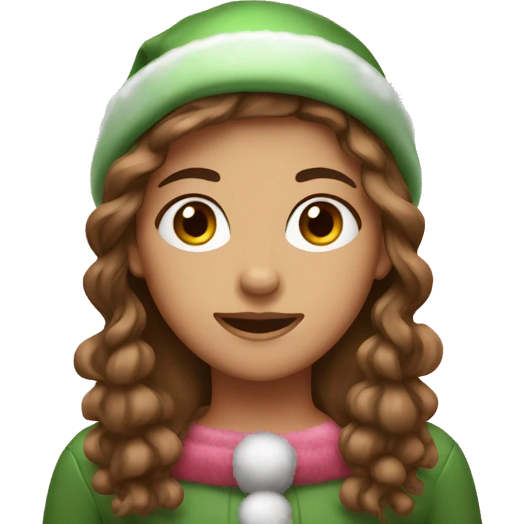 Girl brown hair pink chrismas hat emoji