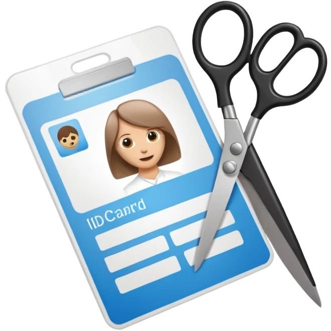 Scissors cutting an ID card in 2 parts.hyper realistic emoji