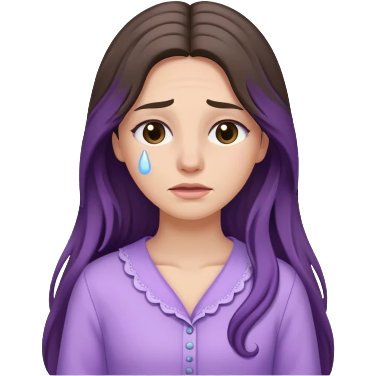 brunette with long hair cries in lavender clothes emoji