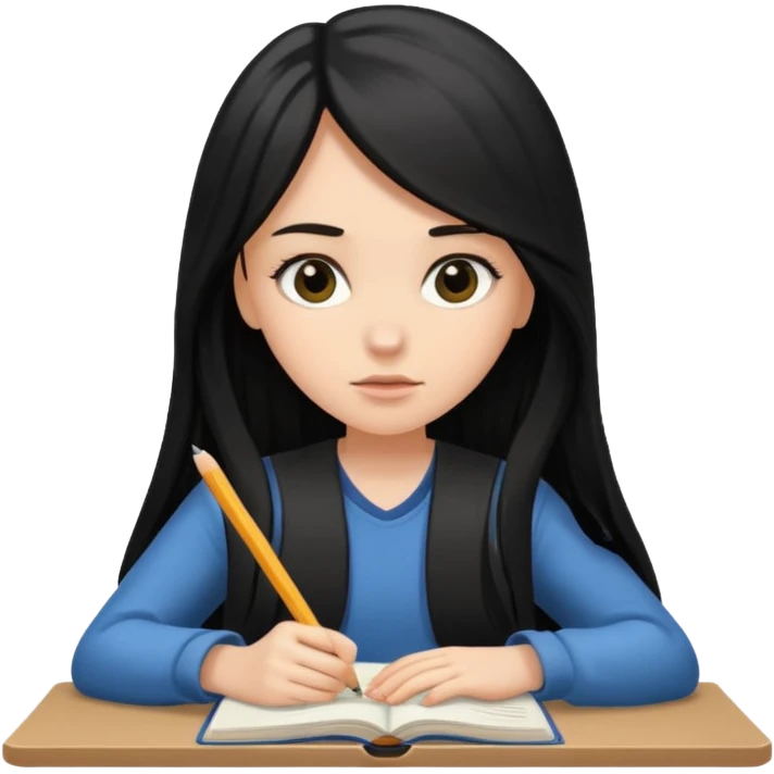 White girl black haired with long hair tudying emoji
