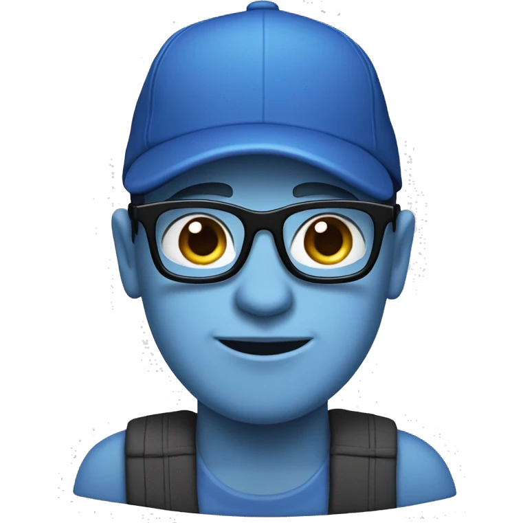 A man wearing a blue cap with 'P' on it and black glasses, white skin emoji