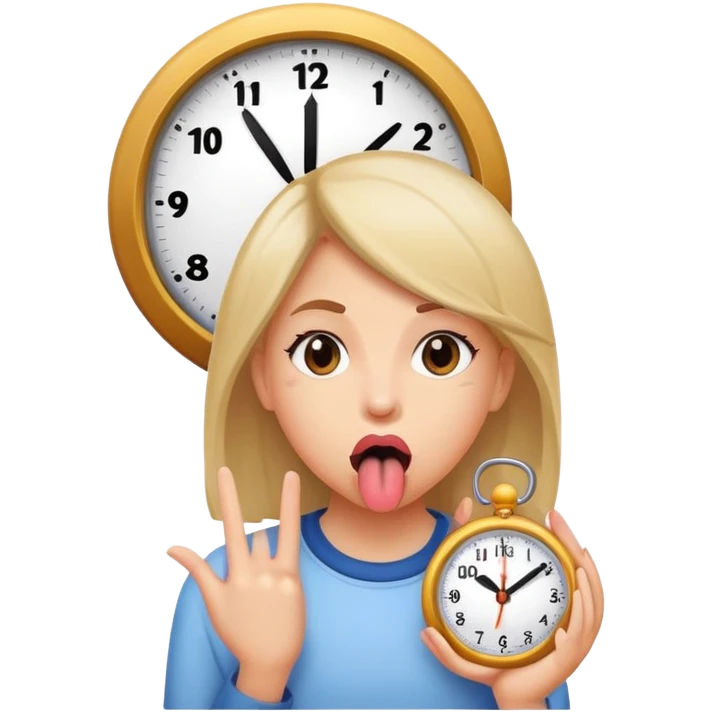 girl sticking out here tongue with a clock on the right side  emoji