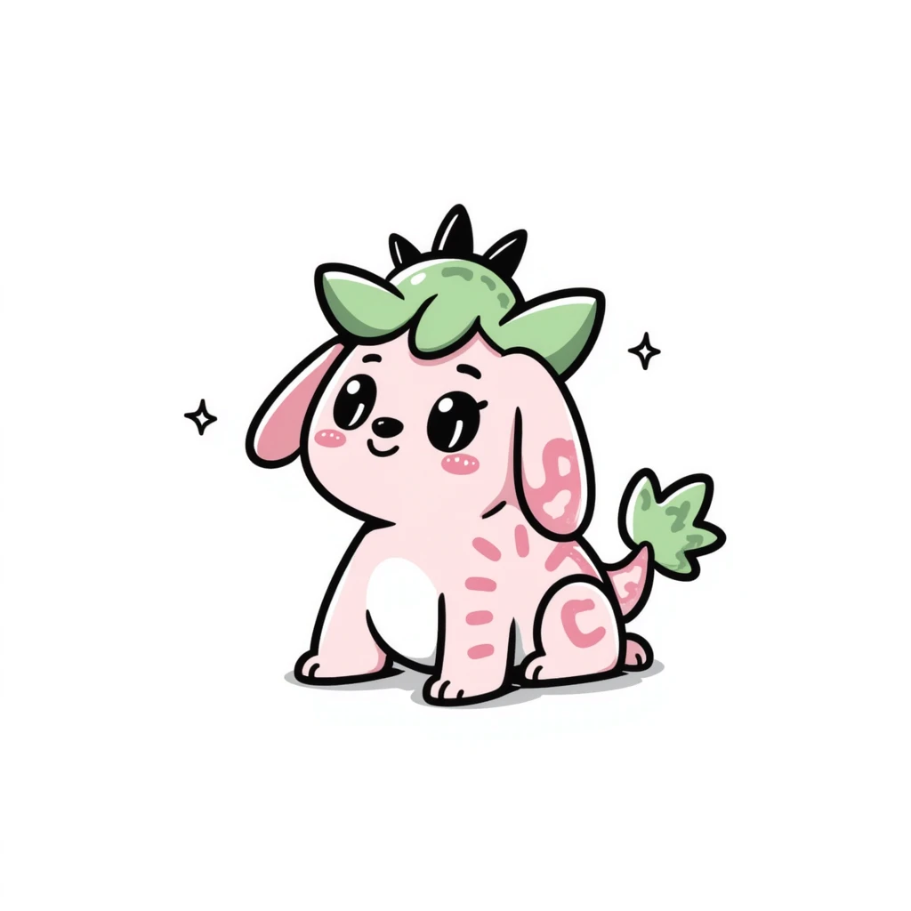 Kawaii bunny plant dragon with tiny spikes, extremely cute, giant sparkly eyes, blushing cheeks, pastel colors, small mouth, adorable expression emoji