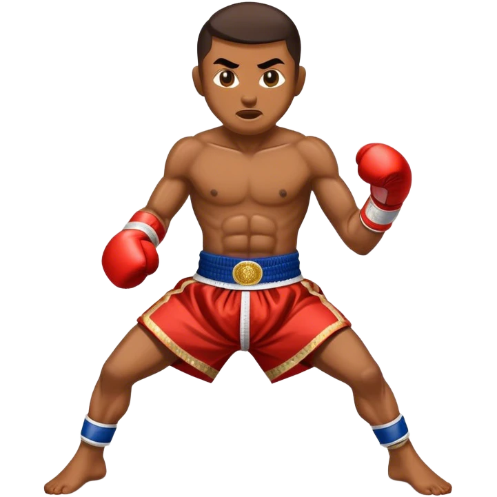 Cinematic Realistic Muay Thai Pop Culture Emoji, depicted with an action-packed portrayal of traditional Thai boxing rendered with bold textures and energetic, dramatic lighting. emoji