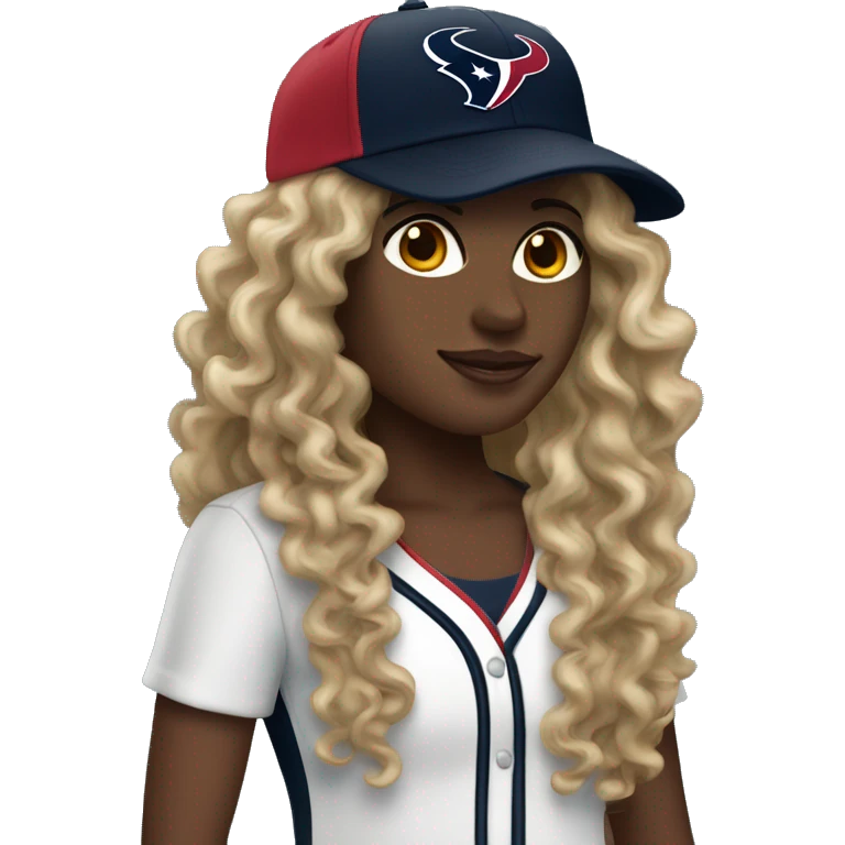 HOUSTON TEXANS baseball hat woman with long curly hair  emoji