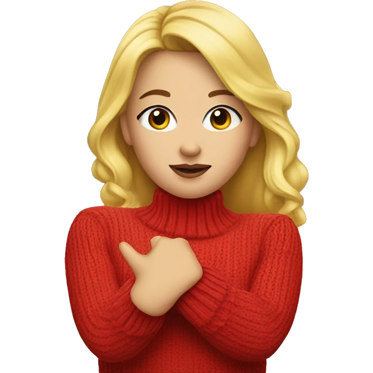 A blonde girl with a red sweater blowing a kiss emoji