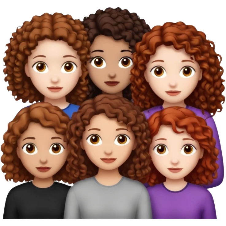 4 group of girls first one light skin brown hair curly and hazel eyes second one light skin brown curly hair brown eyes third one black straight hair pale skin and brown eyes fourth one red hair pale skin hazel eyes emoji