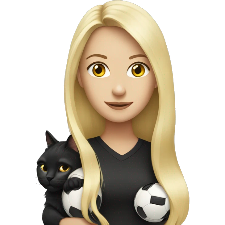 blonde woman with long hair with soccer ball and black cat emoji