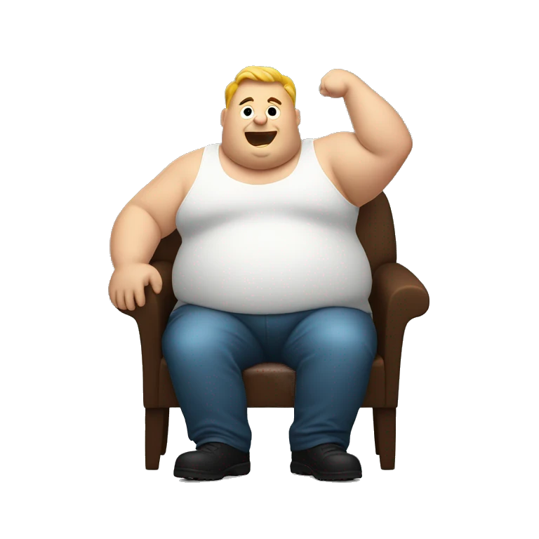 White Fat man sitting with one arm up in the air emoji