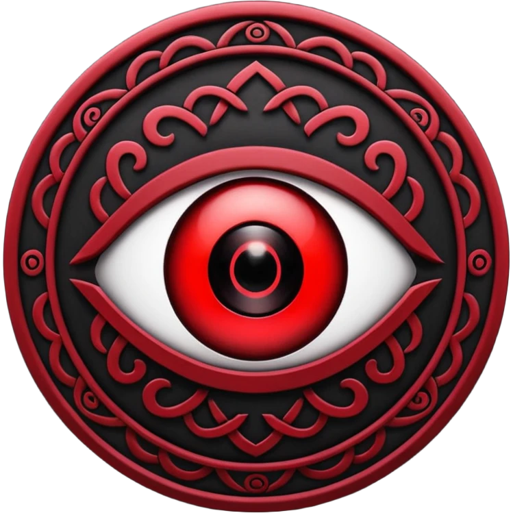 

---

The Mangekyō Sharingan is a deep, glowing crimson eye where the original tomoe disappear and are replaced by a complex black pattern.  emoji