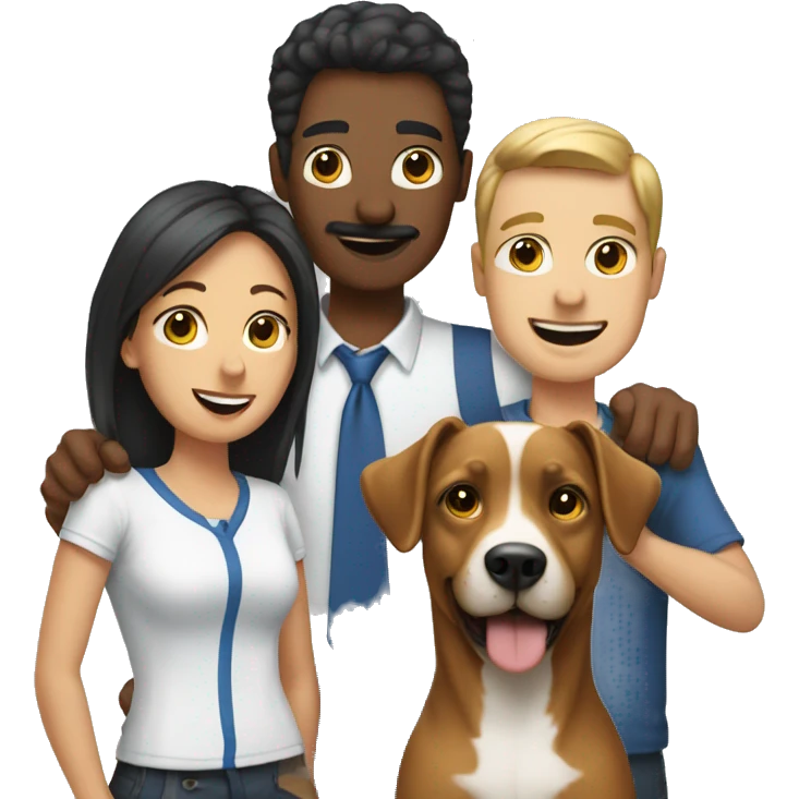 Two guys with a woman and a dog  emoji