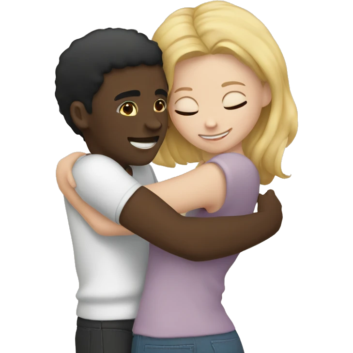 Two white girls hugging black guy emoji