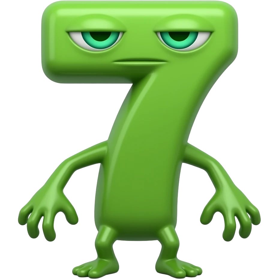 Ev8l He has arms and legs He is greenHe is a 7 He is not human, Haaahaaahaaa hereeeeee, i am evil 7!( he 8s the number) emoji