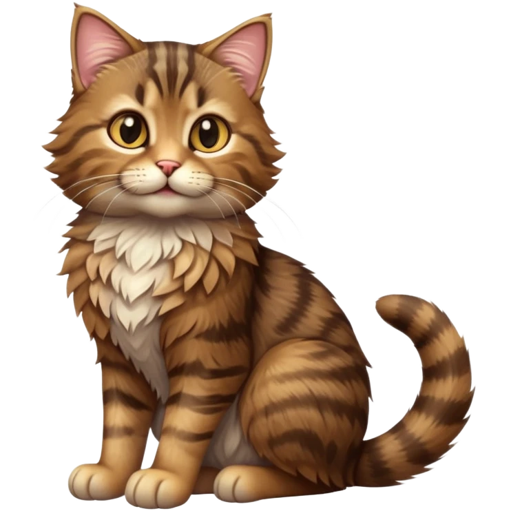cinematic-[brown tabby cat]-realistic-full-body-sitting-emoji,-tail-curled-playfully-around-its-paws,-head-tilted-dramatically,-scruffy-[tabby]-fur,-simplified-yet-realistic-adorable-features,-highly-detailed,-glowing-with-an-almost-sarcastic-glow emoji