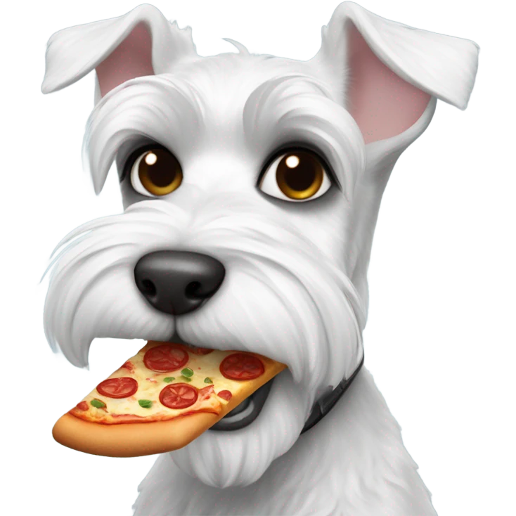 Schnauzer nano white dog eating pizza emoji