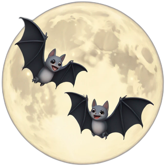 2 flying baby bats with a full moon behind them emoji