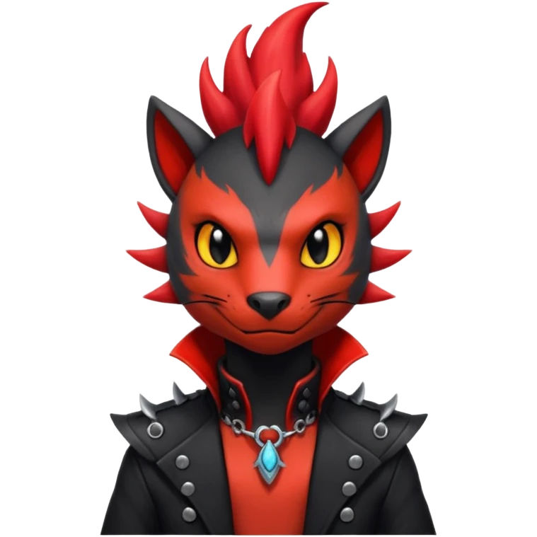 Shiny cool badass Fiery gothic evil black and red salandit-Liten-torracat with a red Mohawk  emoji