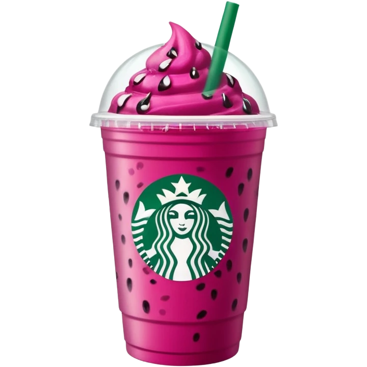 Starbucks dark pink dragonfruit refresher. lid. starbucks logo. emoji