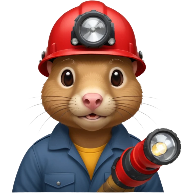 a mole rat with ore drill, red helmet, headlamp emoji