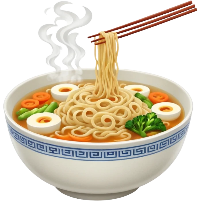 Draw a hot bowl of noodles with chopsticks & steam rising. emoji