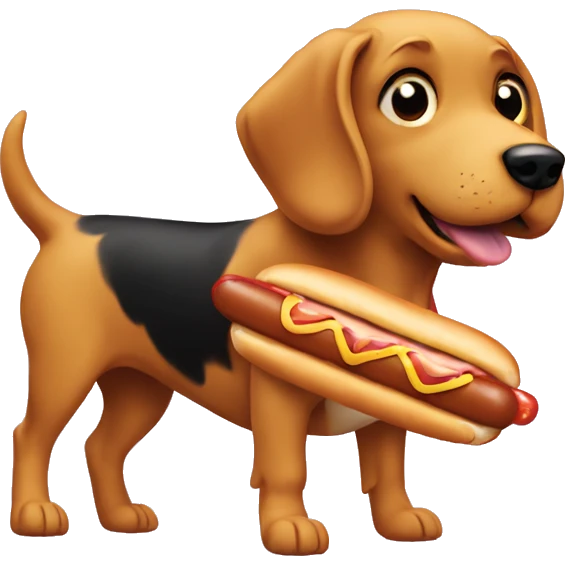 Dog eating a hot dog wearing a chicken on its back  emoji